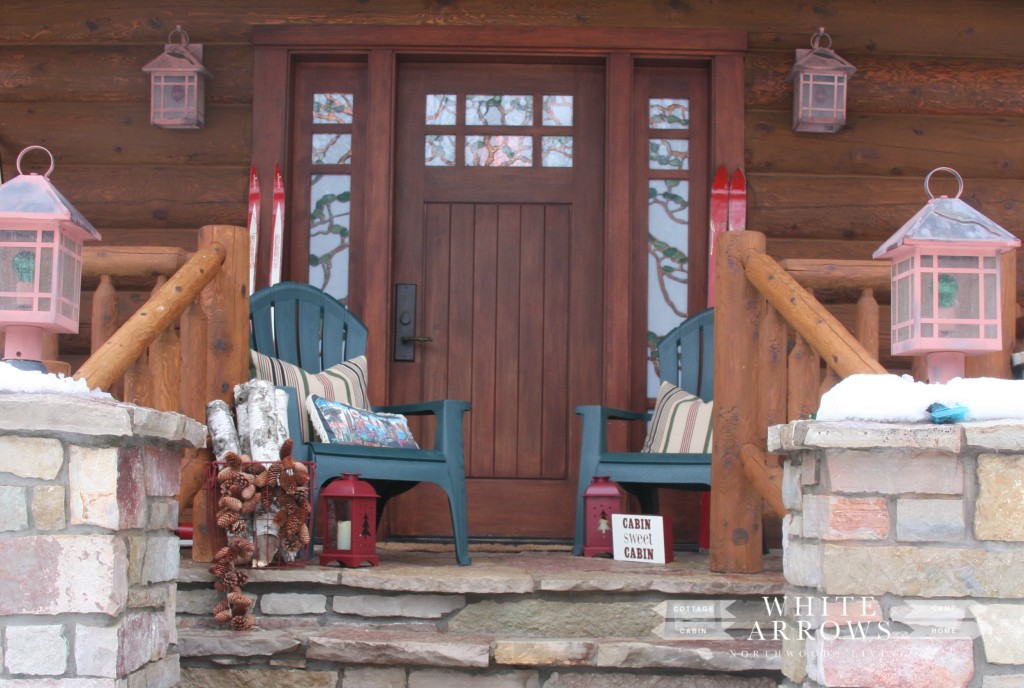 Winter Front Porch-Adirondack Chairs- Log Cabin