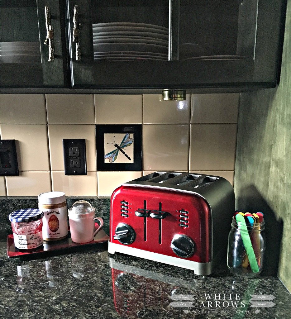 log home-justins almond butter-red toaster-kitchen