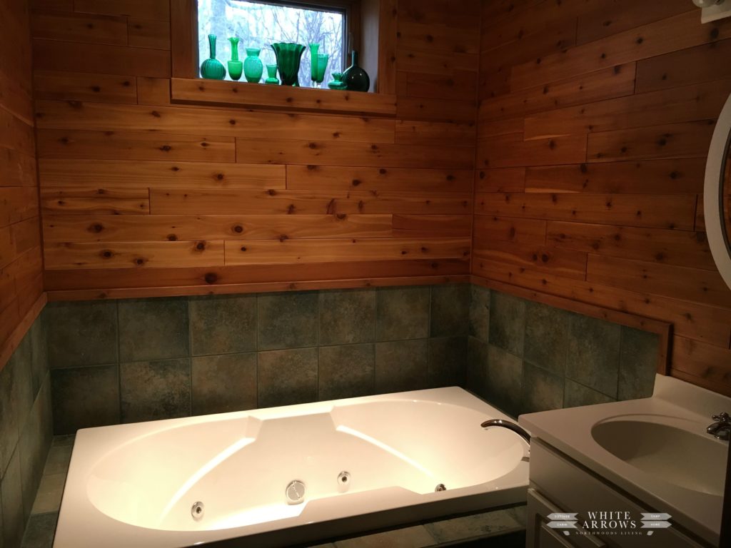 before and after, bathroom, log cabin