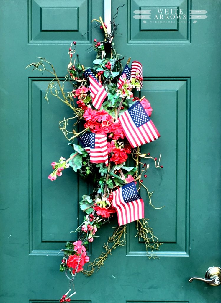 adirondack chair, american flag, garage