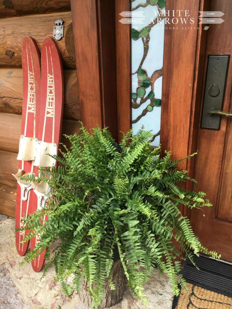 ferns, front porch, vintage water skis