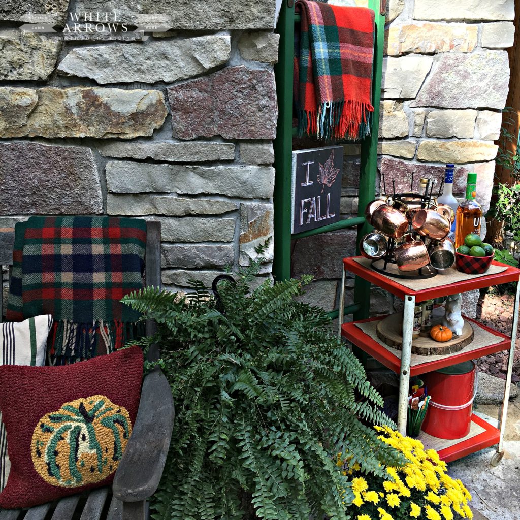 outdoor entertaining, fern, moscow mule, bar cart, mum, vintage, camp blanket