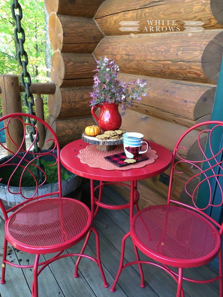 red bistro table set for autumn White Arrows Home