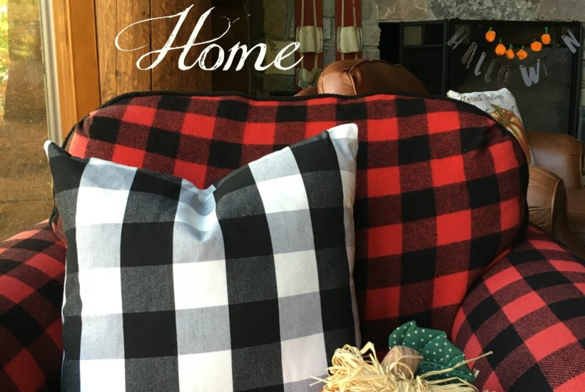 Halloween decor, buffalo plaid, log cabin