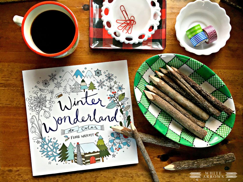 coloring book, adult coloring book, crafts, wood crayons, milk glass