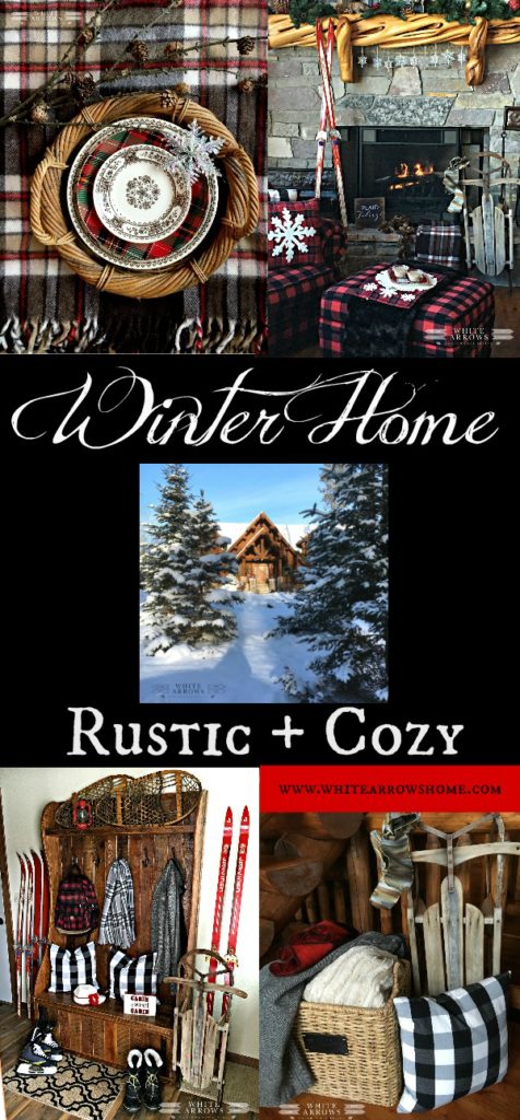 winter decor, cabin, vintage decor, vintage skis, buffalo plaid, log cabin, lake house, Northwoods, rustic decor, cozy decor