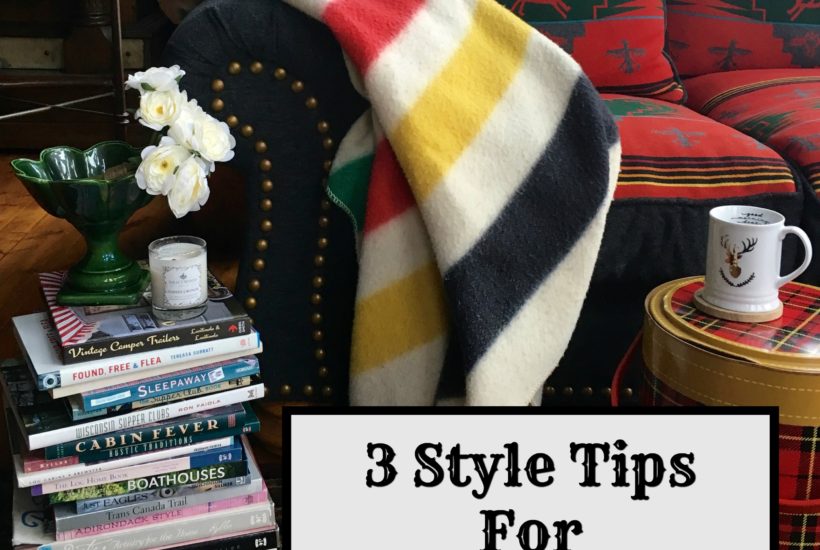styling tips, spring decor, cabin, log cabin, pendelton, hudson bay blanket, coffee table books