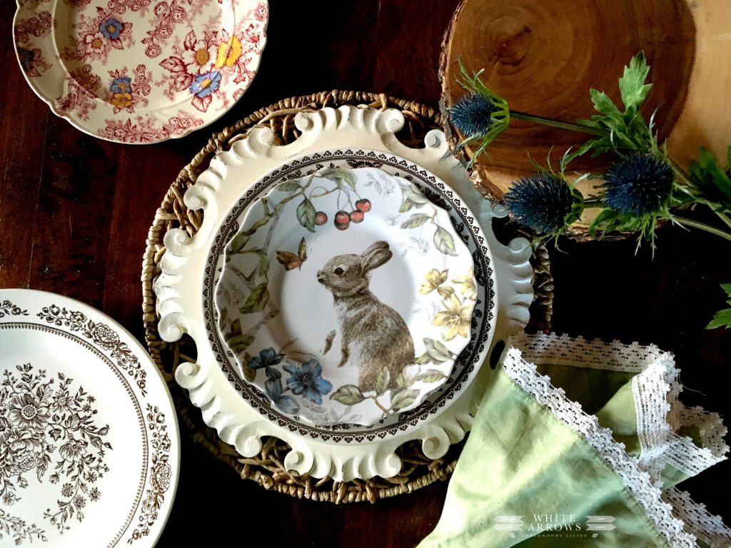 Easter Decor, Spring Decor, Pacesetting, Spring Place Setting, Bunny dish, transferware, Pier 1 dishes, Pier 1 chargers