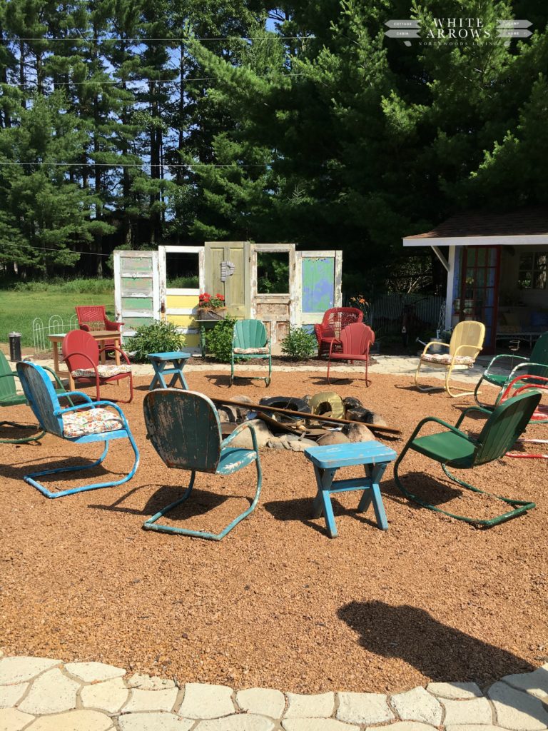 Antique Shop, Sayner, WI, Red Door Relics, fire pit, upcycled doors, garden art