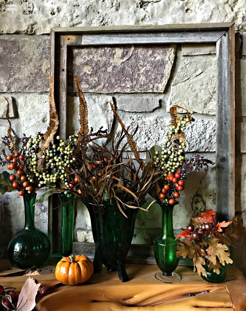 Autumn Decor, Fall Decor, Vintage Green Vases, Rustic Decor