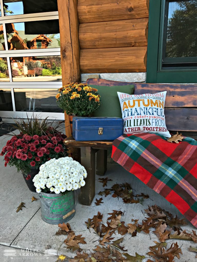 Front Porch, Mums, Fall Decor, Outdoor Decor, Autumn Decor, Glass Garage Door, Rustic Decor, Cabin, Log Home