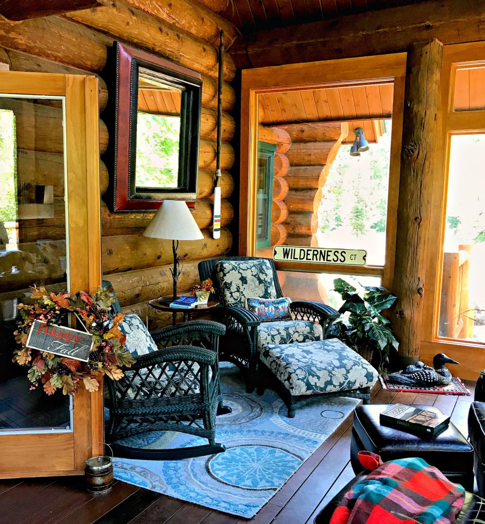 Sunroom, Log Cabin, Cabin, Log Home, Wicker Furniture