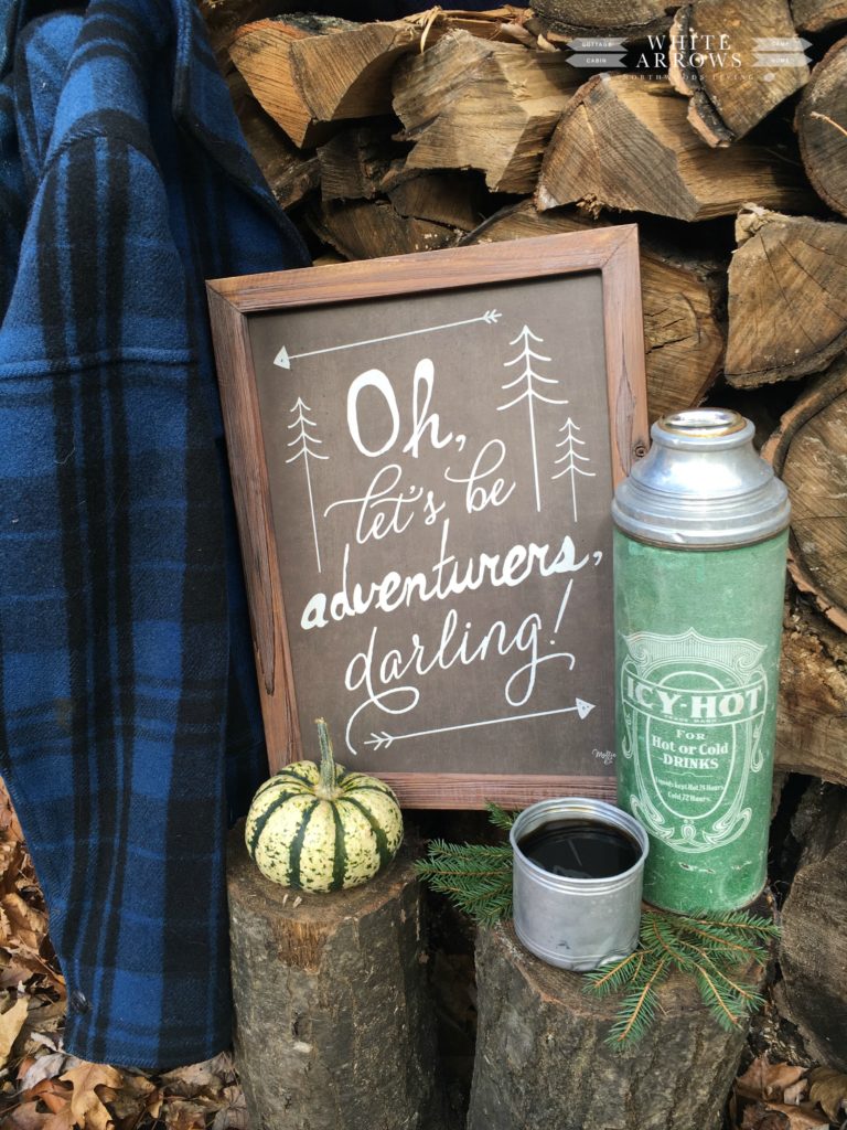 Autumn, Fall Checklist, Thermos, Wood Pile, Vintage Camp Style, Log Cabin