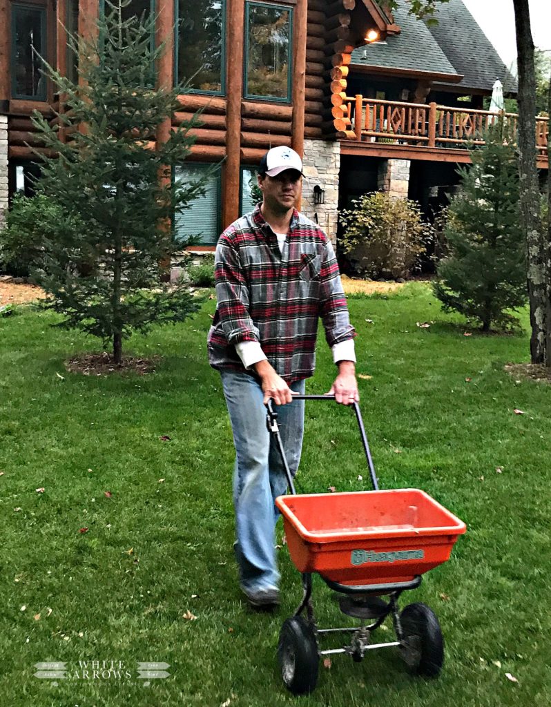 log cabin, husqvarna, fertilize, fall checklist, yard work