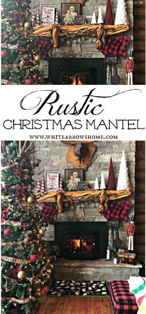 Christmas Mantle- Buffalo Plaid Stockings and Rustic Decor