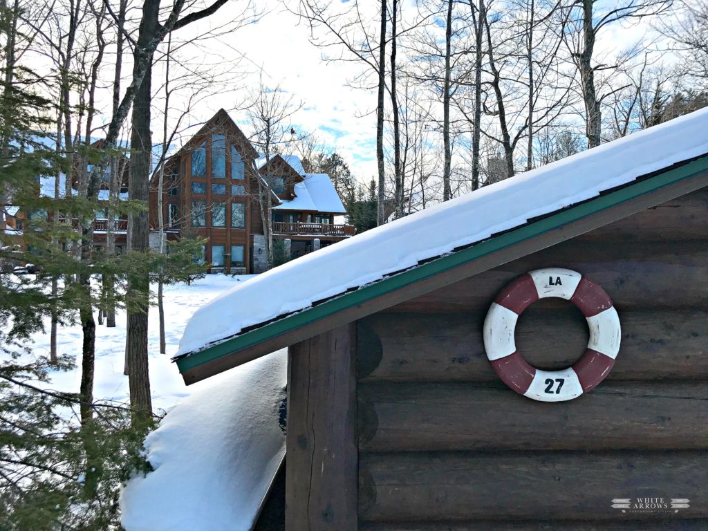 lake cabin in the snow
