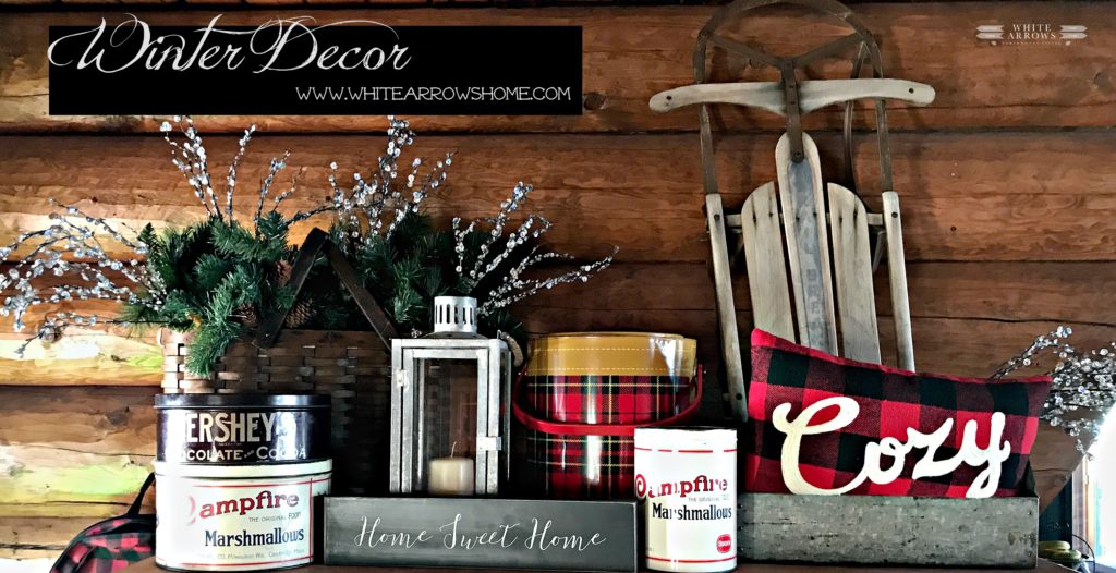 winter neutral decor, log cabin cozy ~ White Arrows Home