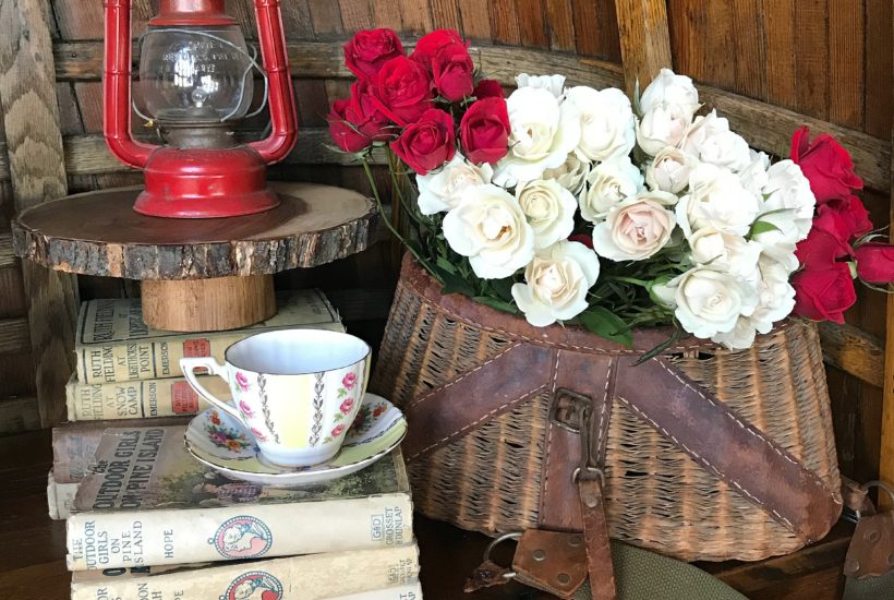 Cabin, Rustic Decor, Cabin Style, Cottage, Teacup, Creel, Vintage Books