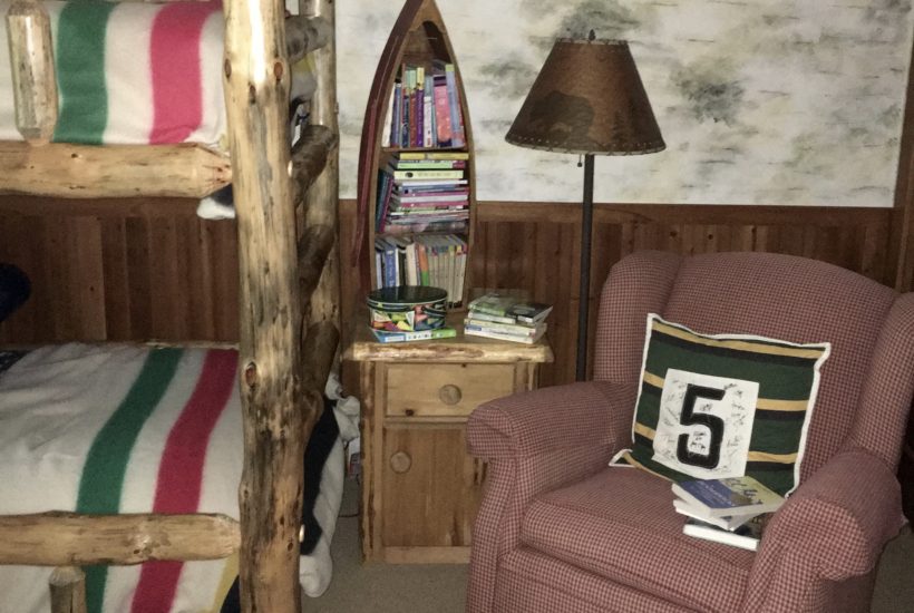 bunk room, Pendleton, birch walls, cabin decor, log cabin, cabin
