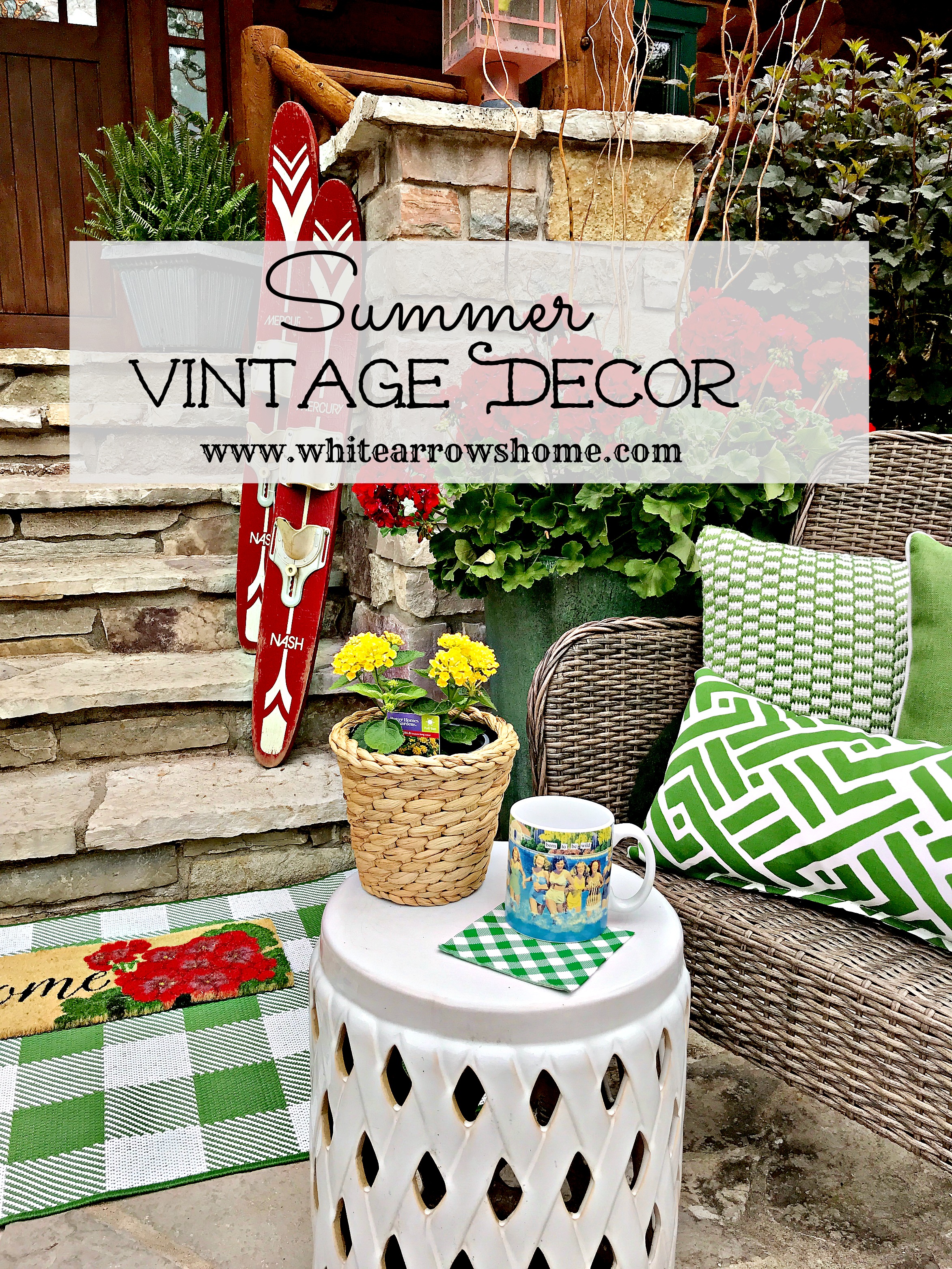 summer vintage decor, vintage decor, summer decor, cabin decor, lake house, porch decor