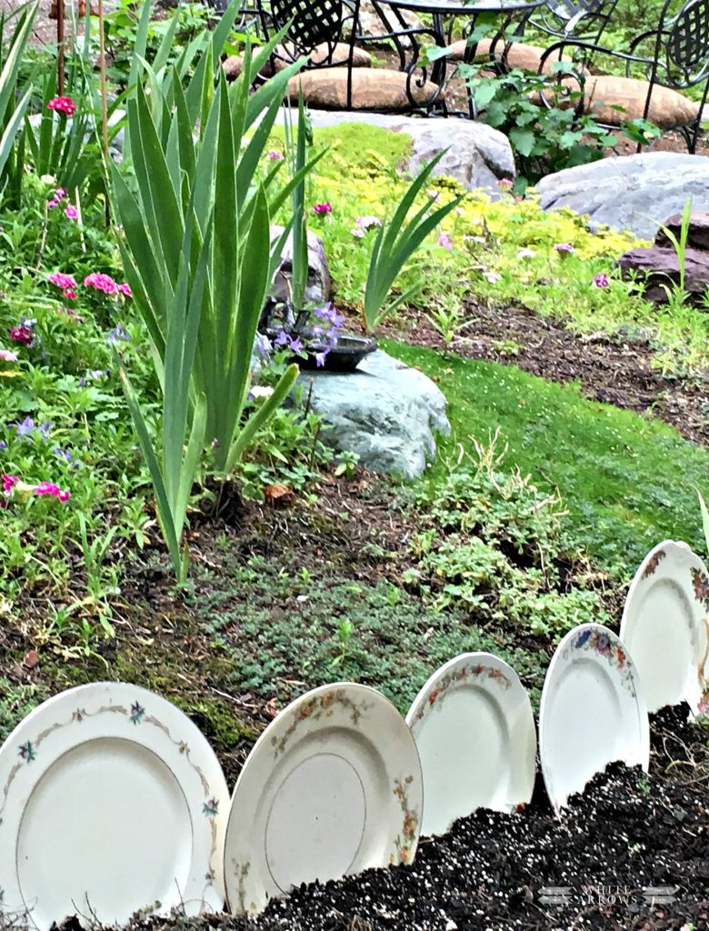 vintage, vintage dishes, vintage garden, garden art, garden decor