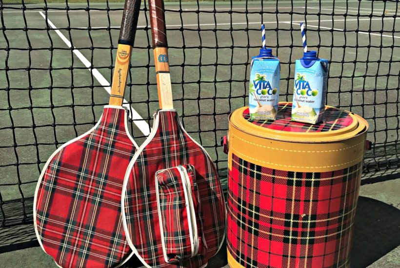 plaid tennis racquet covers and scotch cooler