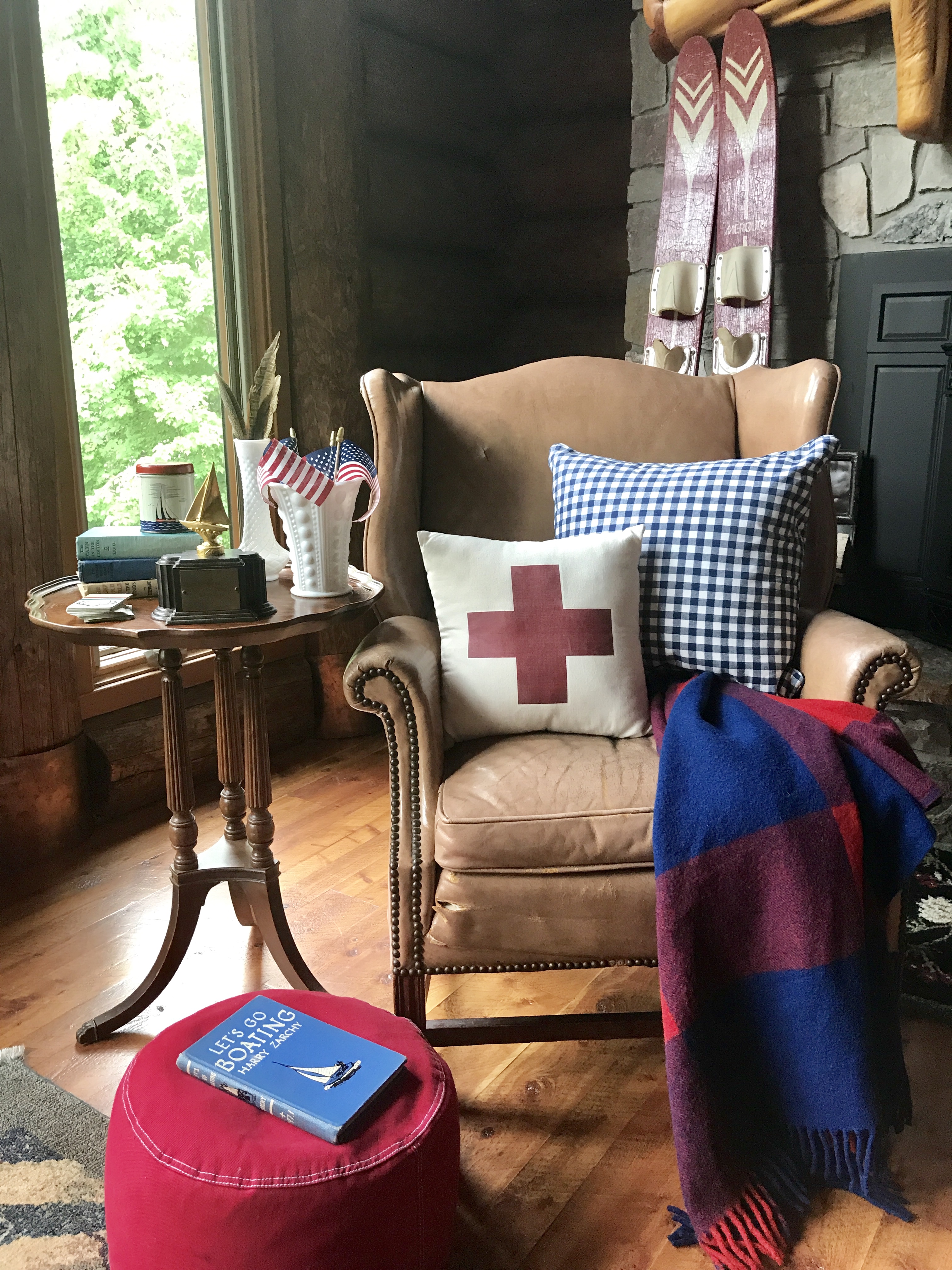 Summer Decor, Wingback, Throw Pillows, Red White and Blue Decor, House Tour, Cabin Decor, Lake House, Cottage Decor, Gingham