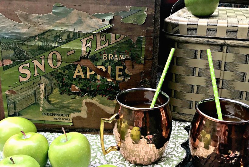 fall decor, autumn decor, apple decor, vintage decor, picnic basket, copper mugs