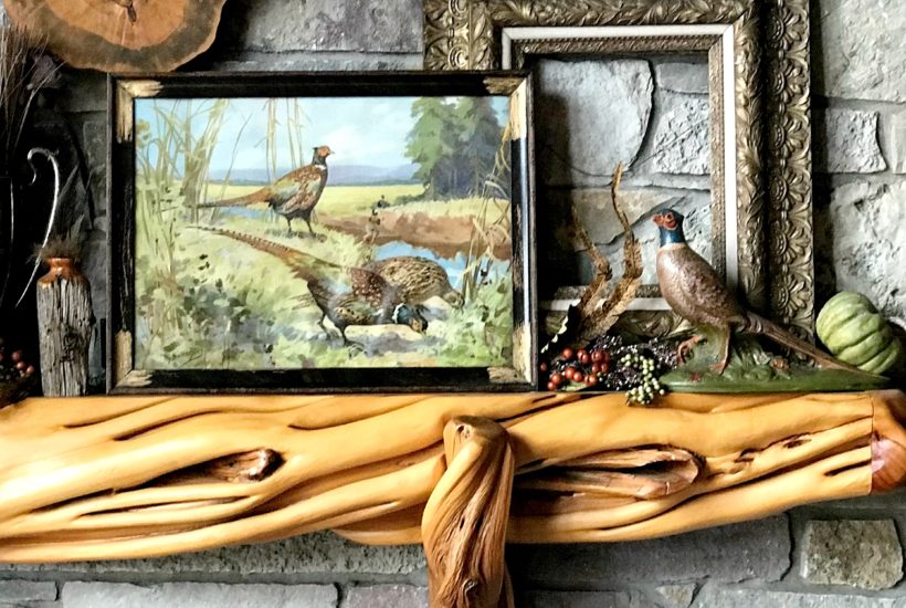 Thanksgiving-mantel-golds-pheasants