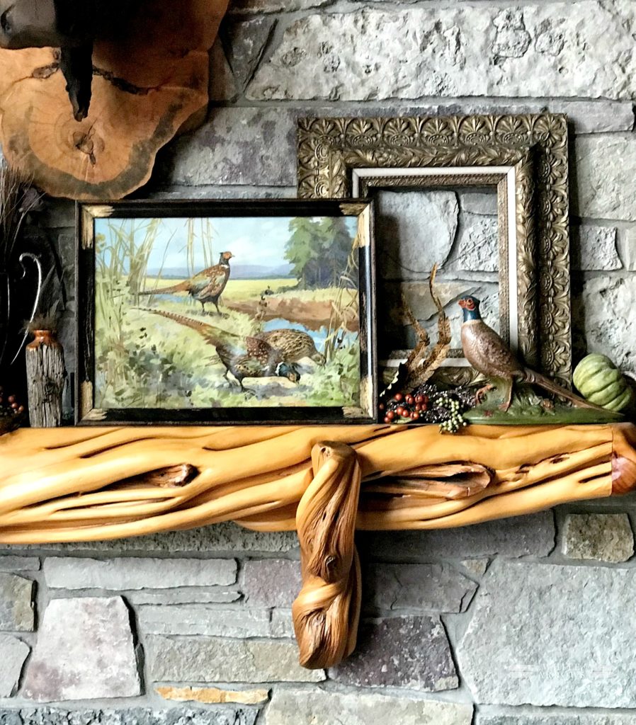 Thanksgiving-mantel-golds-pheasants