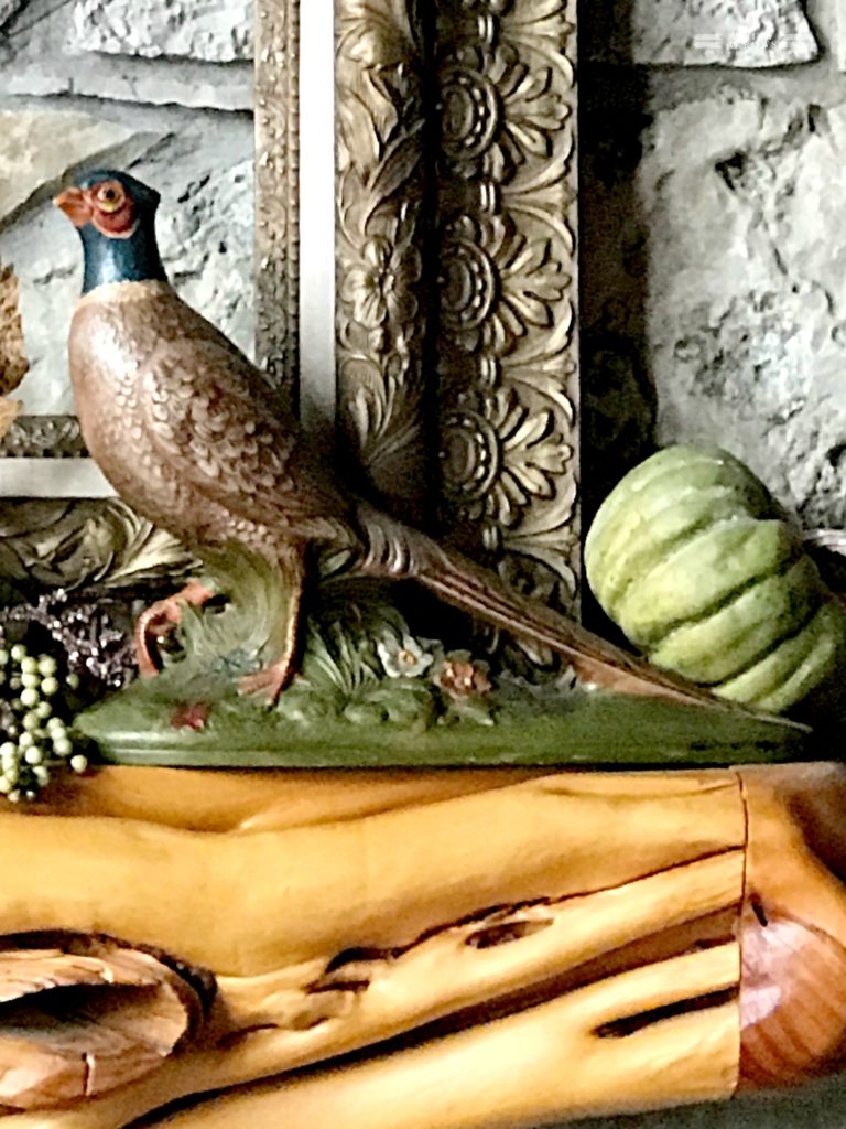 Thanksgiving-mantel-golds-pheasants