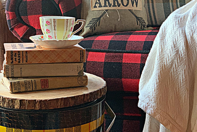 spring-tea-party-blog-hop-vintage-books-buffalo-plaid