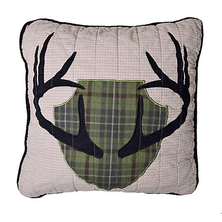 throw pillow with plaid crest and antlers