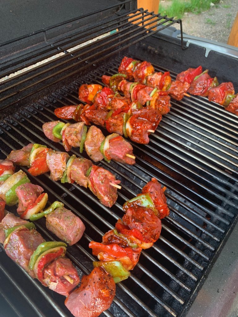 Chicken and Beef Kabobs on the grill