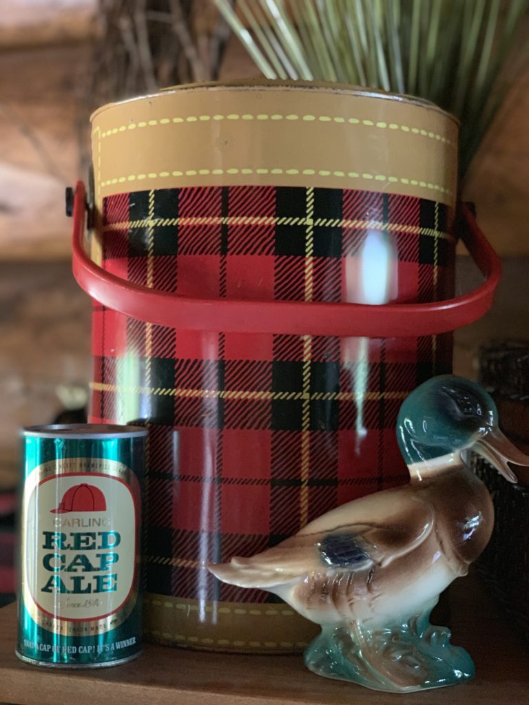 Scotch Cooler, Ceramic Mallard Duck and Vintage Red Cap Cooler for Fall Decor