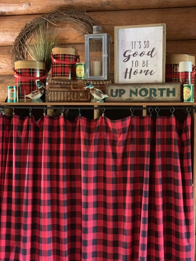 Lake House Cubbies decorated for fall with buffalo plaid and ducks