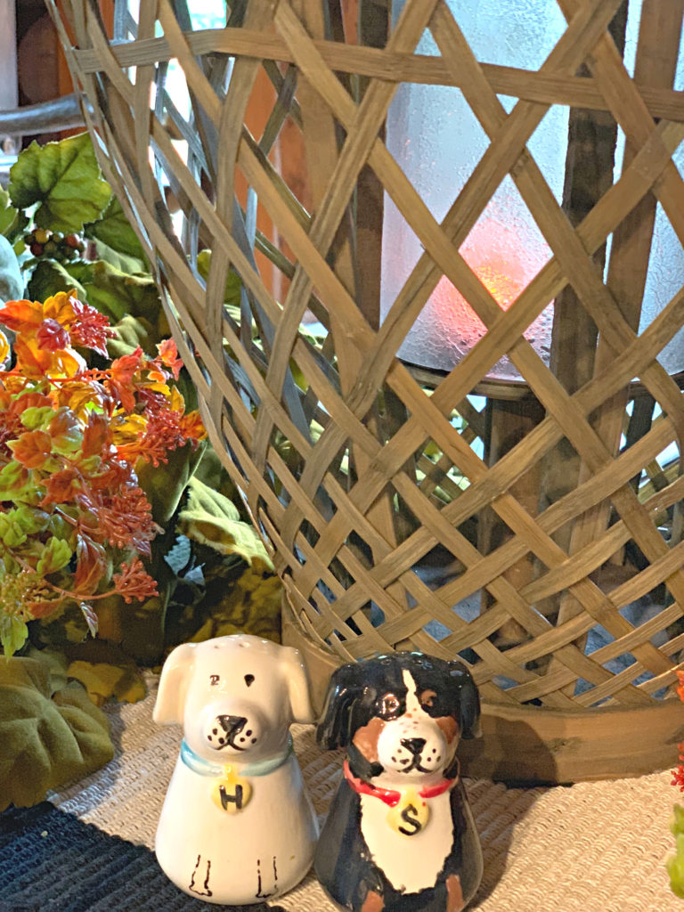 Fall Table Honey and Scout dogs salt and pepper shakers