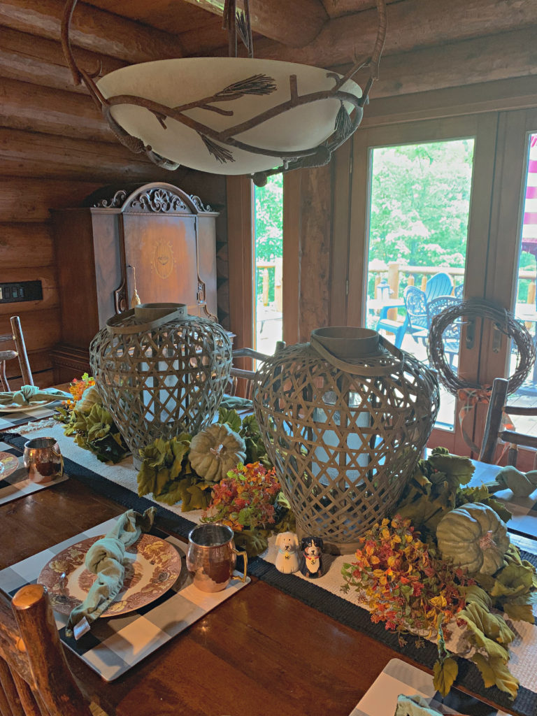 Fall Table with Large woven lanterns