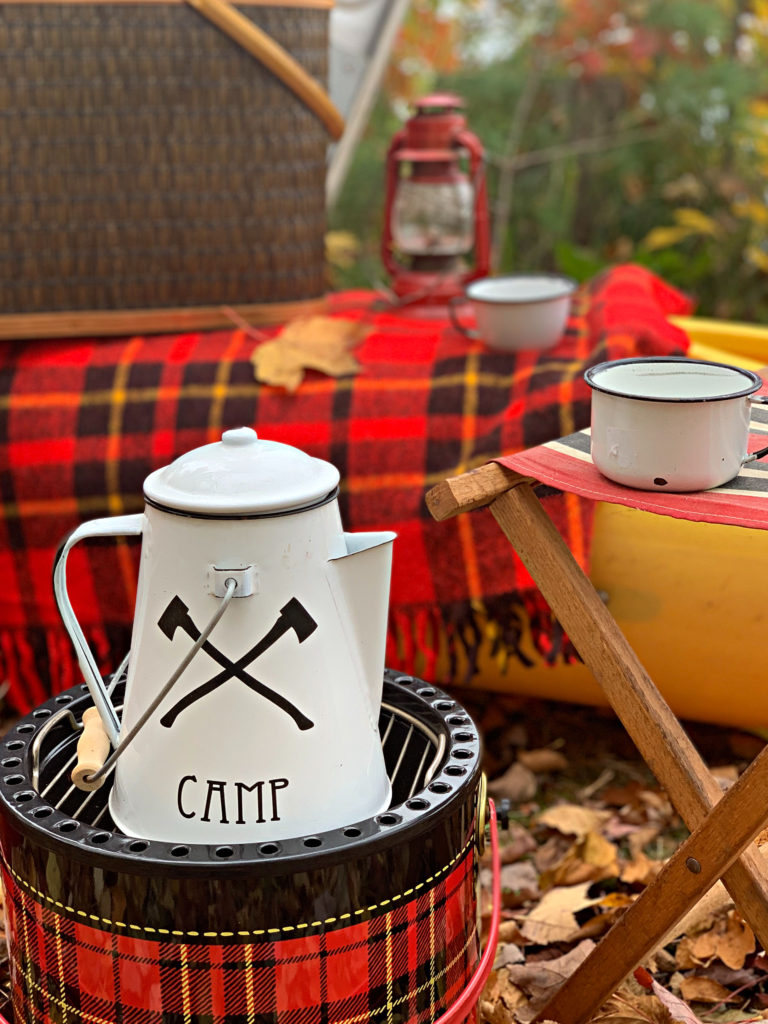 Enamelware coffee pot and mugs