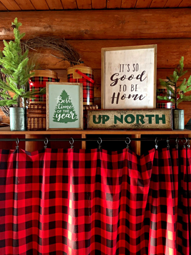 Christmas Entryway Mudroom Cubbies Buffalo Plaid Signs