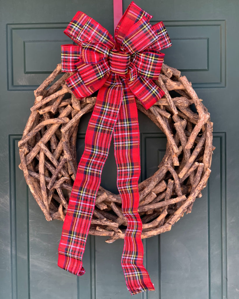 Christmas Wreath- Wooden and Plaid Bow