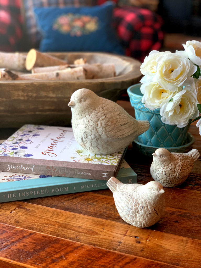 Spring Decor birds and pottery