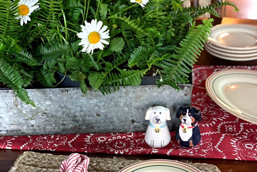 Summer Cottage Tablescape Centerpiece of Daisies and Ferns