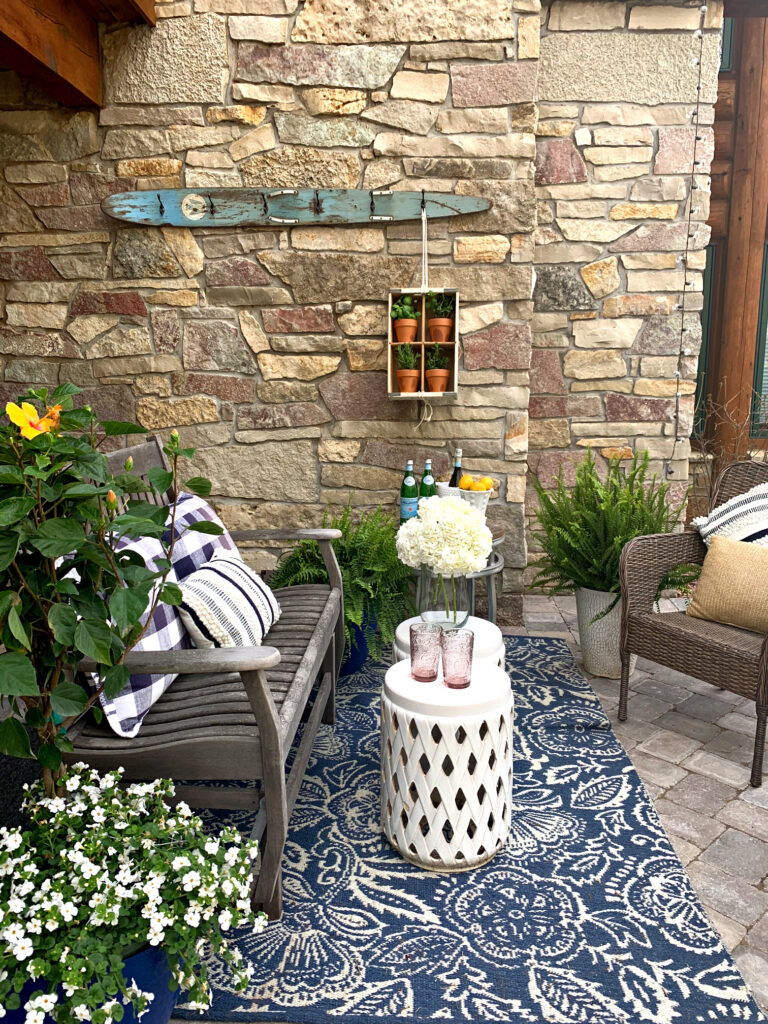 Summer Porch Decor in Blue and White ~ White Arrows Home