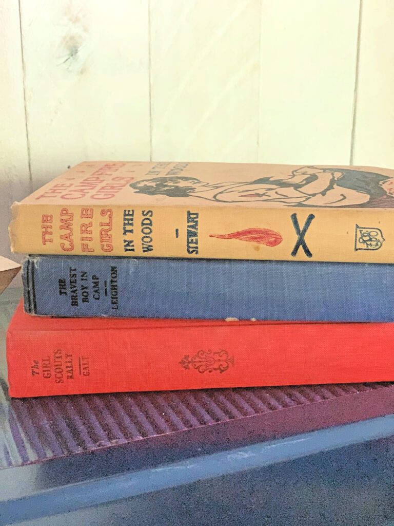 Vintage books, red white and blue