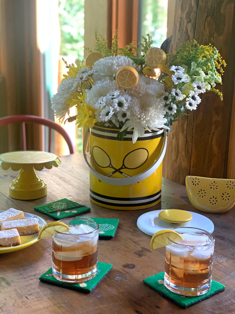 Summer tablescape with lemon bars