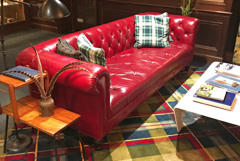Graduate Madison Lobby Decor Red Leather Sofa Plaids