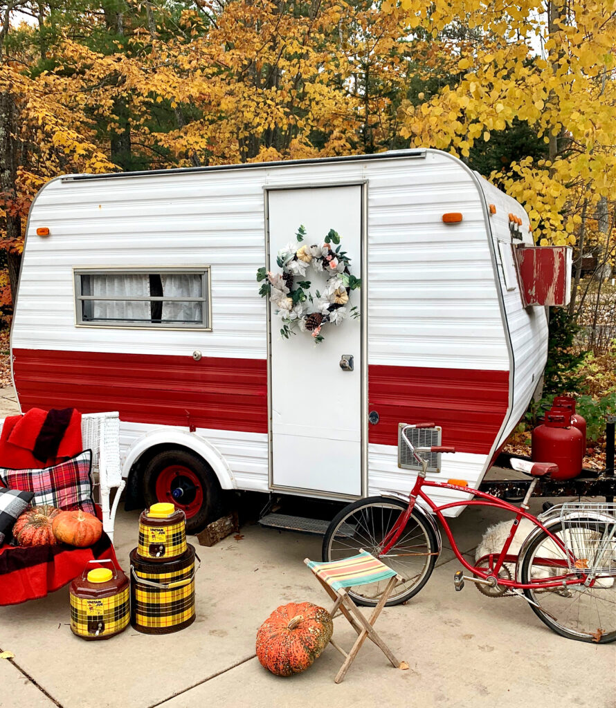 Vintage Camper decorated for Fall