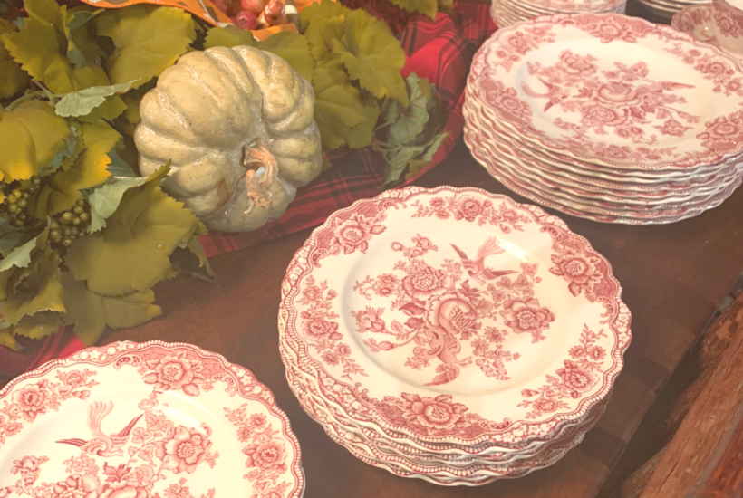 Red and White Vintage Dishes Thanksgiving