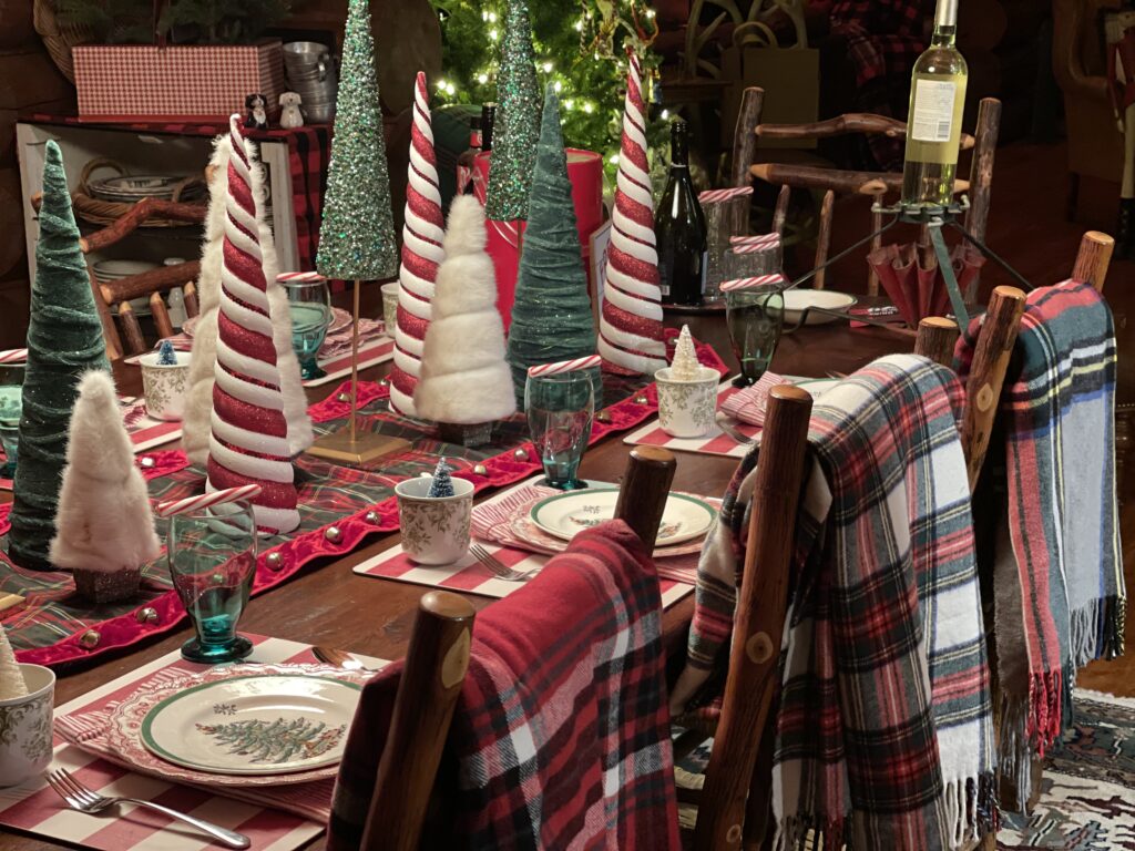 Christmas Tablescape with trees and plaids